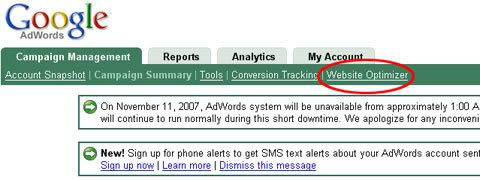 Google Website Optimezer